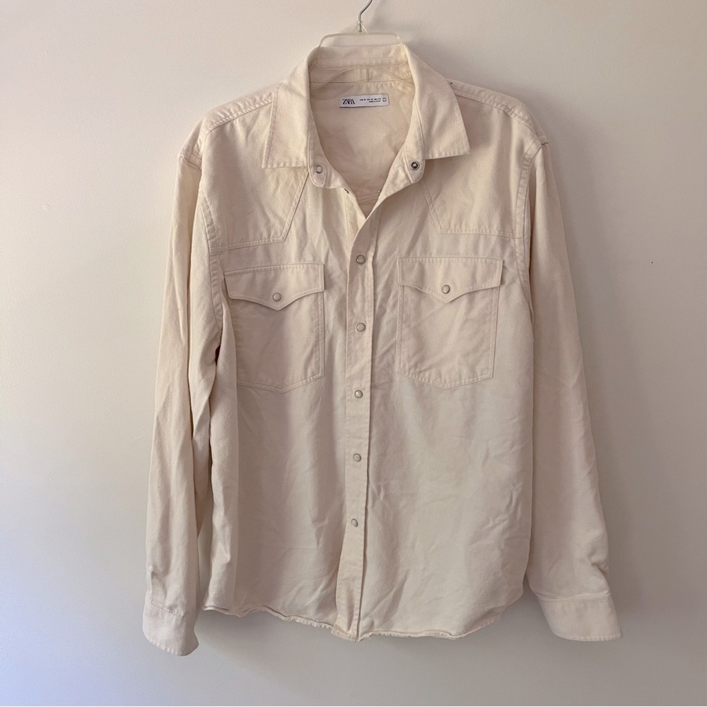 Zara Cream Button-Up Utility Shirt